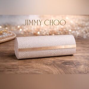 Jimmy Choo Ivory Snakeskin Embossed Sunglasses Case Gold Bar